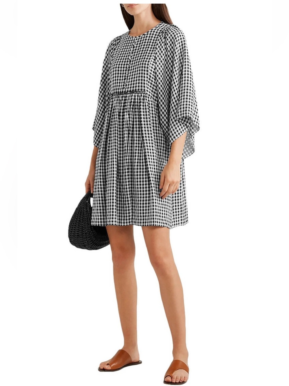 Michael Kors Collection Black White Gingham Cape Sleeve Swing Dress Size 6 NWT